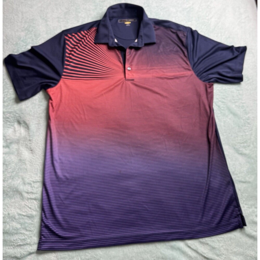 Greg Norman Men's Golf Polo Size XL Navy Coral Purple Striped Play Dry